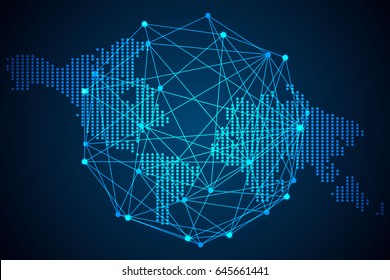 abstract technology concept. World digital link network connection and map dot on hi tech background,The world is often linked to each other with modern technology
such as social network internet.