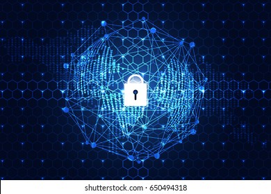 abstract technology concept world digital link cyber security on hi tech hexagon background,The more modern the technology. All over the world, more and more modern defense systems are needed.