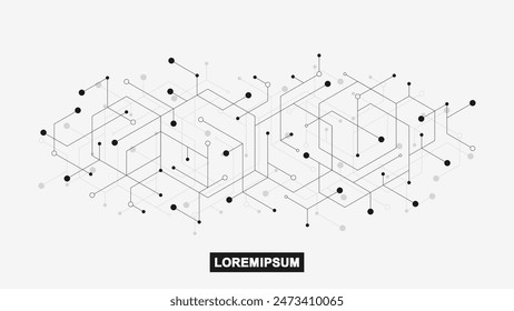 Abstract technology connect background lines and dots with hexagons. Modern hexagons technology concept design background. Vector illustration.