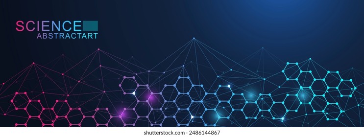 Abstract technology connect background lines and dots with hexagons. Modern hexagons technology concept design background. Vector illustration.