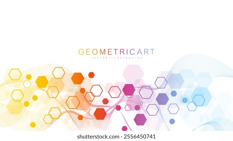 Abstract technology connect background lines and dots with hexagons. Modern hexagons technology concept design background. Vector illustration.