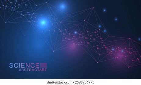 Abstract technology connect background lines and dots with hexagons. Modern hexagons technology concept design background. Vector illustration.