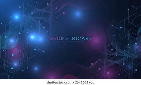 Abstract technology connect background lines and dots with hexagons. Modern hexagons technology concept design background. Vector illustration.
