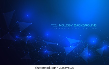 Abstract technology connect blue polygon triangle lines dots geometric background vector illistration.