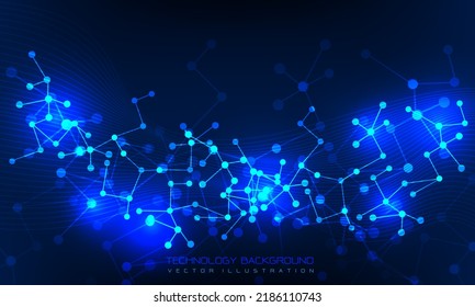 Abstract technology connect blue polygon DNA lines dots geometric background vector illustration.