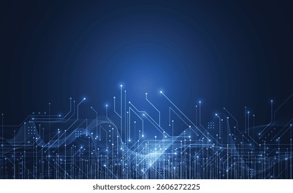 Abstract technology connection circuit board design. Electronic motherboard illustration. Communication and engineering concept. Vector illustration