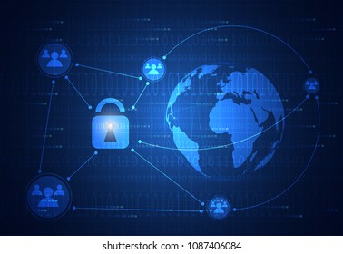 abstract technology connection futuristic concept world computer digital hologram elements of lock digital and cyber security innovation on hi tech future design background
