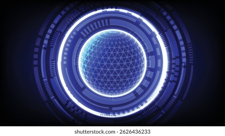 Abstract Technology Connection Luminous Blue Lines and Dots on Dark Background