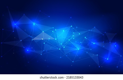 Abstract technology connects blue polygon triangle lines dots geometric background vector illustration.