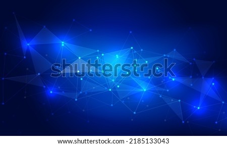 Abstract technology connects blue polygon triangle lines dots geometric background vector illustration.