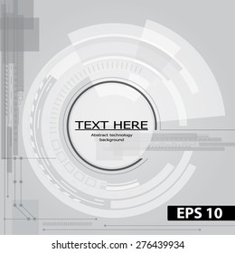 Abstract technology contour object. Light futuristic concept, digital, round composition, gray. Black and white background. Vector version