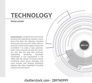Abstract technology contour object. Light futuristic concept, digital, round composition, gray. Black and white background. Vector version