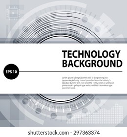 Abstract technology contour object. Light futuristic concept, digital, round composition, gray. Black and white background. Vector version