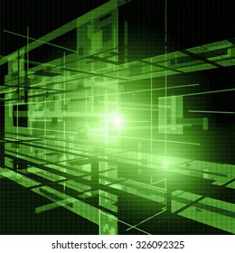 Abstract technology contour objects.Financial business presentation. Light futuristic concept, digital light and dark green. Vector modern background