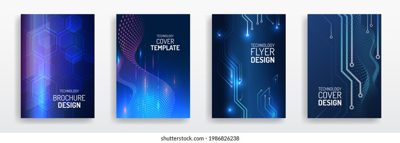 Abstract technology cover with circuit board. High tech brochure design concept. Set of Futuristic business layout. Futuristic Digital poster templates.