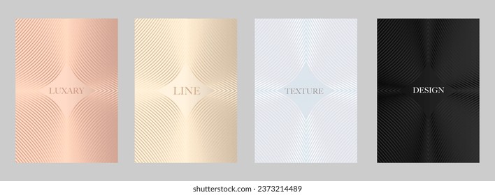 Abstract technology cover design set. Premium vector background with gold, silver, black, white line pattern. Contemporary design for business card, formal template, digital certificate, luxury menu