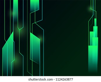 Abstract technology cyber futuristic with blue and green light.