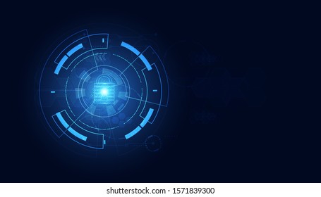 Abstract technology cyber security circle privacy information network concept padlock protection digital network internet link on hi tech blue future background