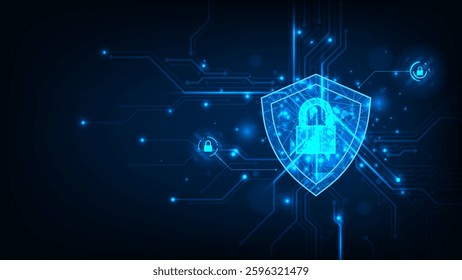 Abstract technology cyber security online concept. Blue technology background