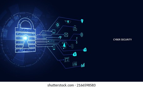 Resumen tecnología ciberseguridad privacidad concepto de red de información de protección de candado iconos de red digital enlace de internet en el fondo de alta tecnología azul futuro