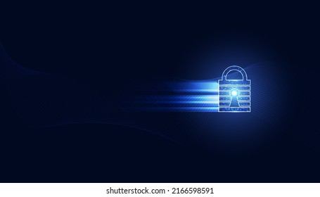 Abstract technology cyber security privacy information network concept padlock protection digital network internet link on hi tech blue future background
