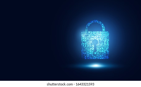 Abstract technology cyber security safe information privacy lock futuristic blue with binary digital data background. 