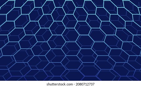 Abstract technology dark blue background from honeycomb, grid pattern. Design science tech outline. Vector illustration