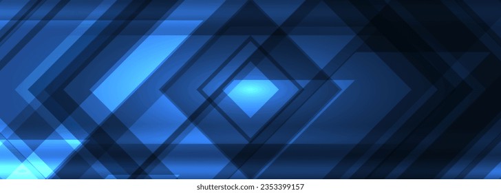 Abstract technology dark blue background with geometric diagonal lines. Wide futuristic banner. Vector illustration