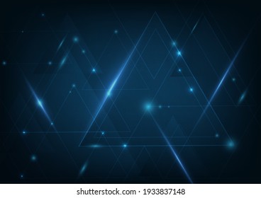 Abstract technology dark blue  triangles shape and lines background with lighting. Vector illustration