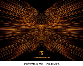 Abstract technology data connection speed orange lines perspective on dark background. Vector illustration