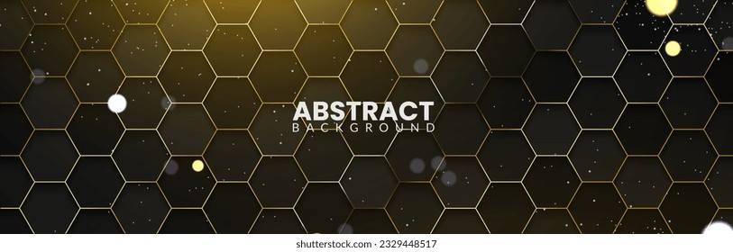 Abstract technology design on a dark polygonal background. Futuristic and luxurious hexagonal texture in gold color