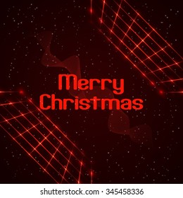 Abstract technology design. Waving concept background. Retro disco stage with glowing lights. Banner for Merry Christmas. Vector illustration
