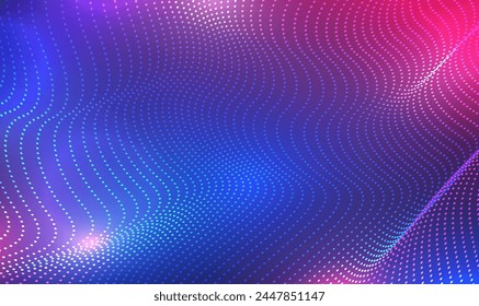 Fondo digital de Tecnología Abstractas. Punto futurista con onda brillante. Punto de onda 3d Fractal grid ciencia futurista audio visualización, Música. Fondo para folletos, volantes, tarjeta, Anuncio. Vector.