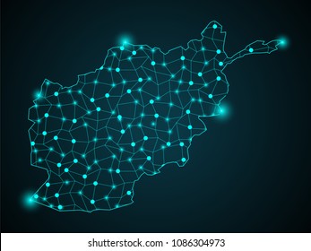 Abstract technology digital backgrounds with Afghanistan map.World map point scales on dark background. Wire frame 3D mesh polygonal network line. Vector illustration eps 10.