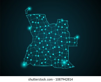 Abstract technology digital backgrounds with Angola. map.World map point scales on dark background. Wire frame 3D mesh polygonal network line. Vector illustration eps 10.