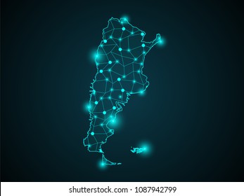 Abstract technology digital backgrounds with Argentina map.World map point scales on dark background. Wire frame 3D mesh polygonal network line. Vector illustration eps 10.