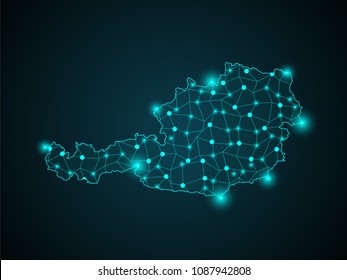 Abstract technology digital backgrounds with Austria map.World map point scales on dark background. Wire frame 3D mesh polygonal network line. Vector illustration eps 10.