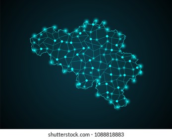 Abstract technology digital backgrounds with Belgium map.World map point scales on dark background. Wire frame 3D mesh polygonal network line. Vector illustration eps 10.