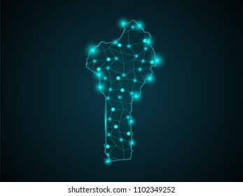 Abstract technology digital backgrounds with Benin map.World map point scales on dark background. Wire frame 3D mesh polygonal network line. Vector illustration eps 10.