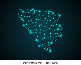 Abstract technology digital backgrounds with Bosnia and Herzegovina map.World map point scales on dark background. Wire frame 3D mesh polygonal network line. Vector illustration eps 10.