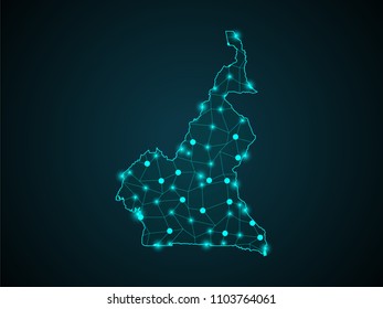 Abstract technology digital backgrounds with Cameroon map.World map point scales on dark background. Wire frame 3D mesh polygonal network line. Vector illustration eps 10.