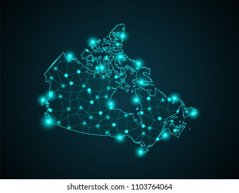 Abstract technology digital backgrounds with Canada map.World map point scales on dark background. Wire frame 3D mesh polygonal network line. Vector illustration eps 10.