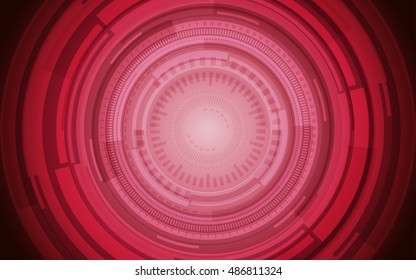 Abstract technology digital circles with space at center on dark red color background (vector)