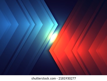 Abstract technology digital connection concept red and blue triangles arrows lighting effect on dark background. Vector illustration