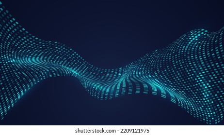 Abstract technology digital futuristic big data concept blue squares pixel pattern elements distort with lighting effect on dark background. Vector illustration