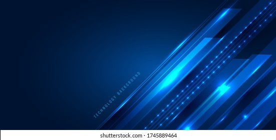 Abstract technology digital futuristic concept diagonal stripes lines with glowing light rays speed motion on dark blue background. Science energy. Vector illustration