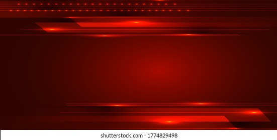 Abstract technology digital futuristic concept stripes lines with glowing light rays speed motion on red background. Science energy. Vector illustration
