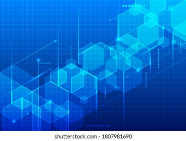 Abstract technology digital futuristic concept blue geometric 3D hexagons with lines on grid background. You can use for banner web design, brochure template, print ad, etc. Vector illustration