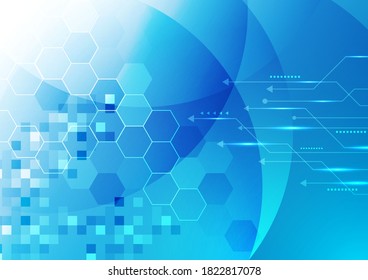 Abstract technology digital futuristic concept glowing blue geometric hexagons with line arrow background. Vector illustration