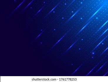 Abstract technology digital futuristic different neon glowing dots particles with lighting on blue background. Big data. Vector illustration